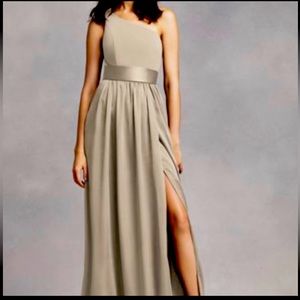 White by Vera Wang David’s Bridal one- shoulder bridesmaids dress